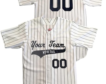 Custom Pinstripe Baseball Jersey – Double Knit, Knitted Pinstripes, Name, Number, Classic Script Tail Logo