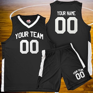 Custom Basketball Jerseys - Black & White Home and Away - Old School Style - includes Team Name, Player Name and Player Number