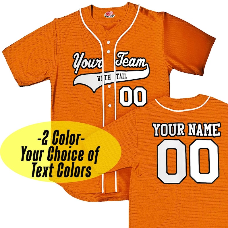 Custom Orange Baseball Jersey With White Piping. Personalized Etsy