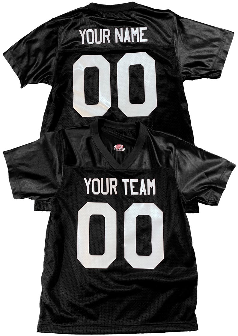 Black tricot mesh and dazzle fan football jersey with full front and back print names and numbers