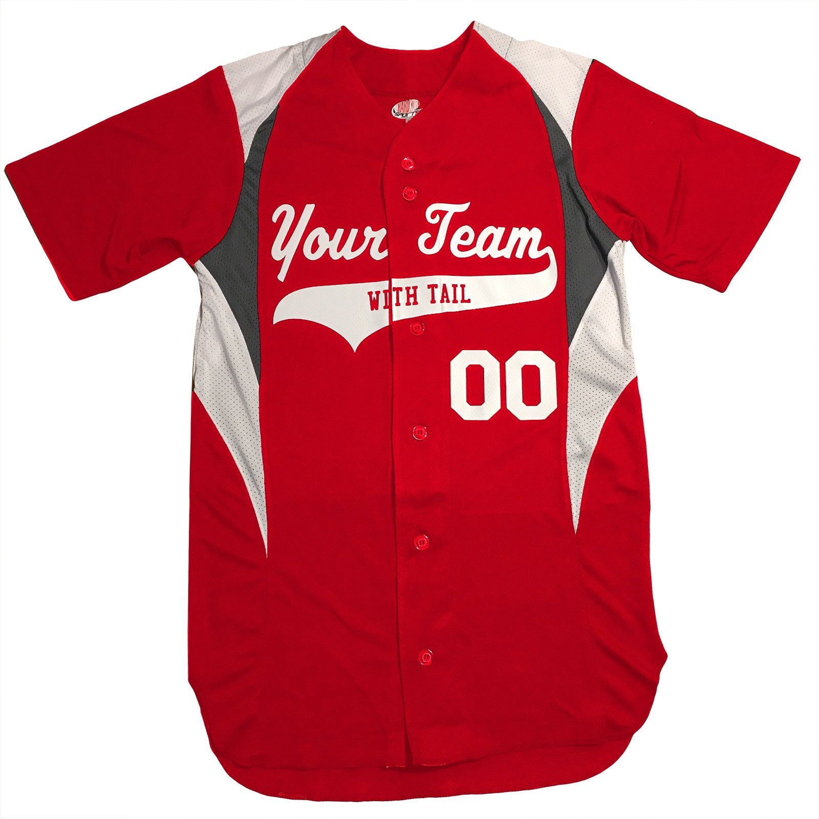 Custom Maroon Baseball Jersey with White Piping | Customized Team Logo Graphic | Full Button Down | Player Name and Numbers