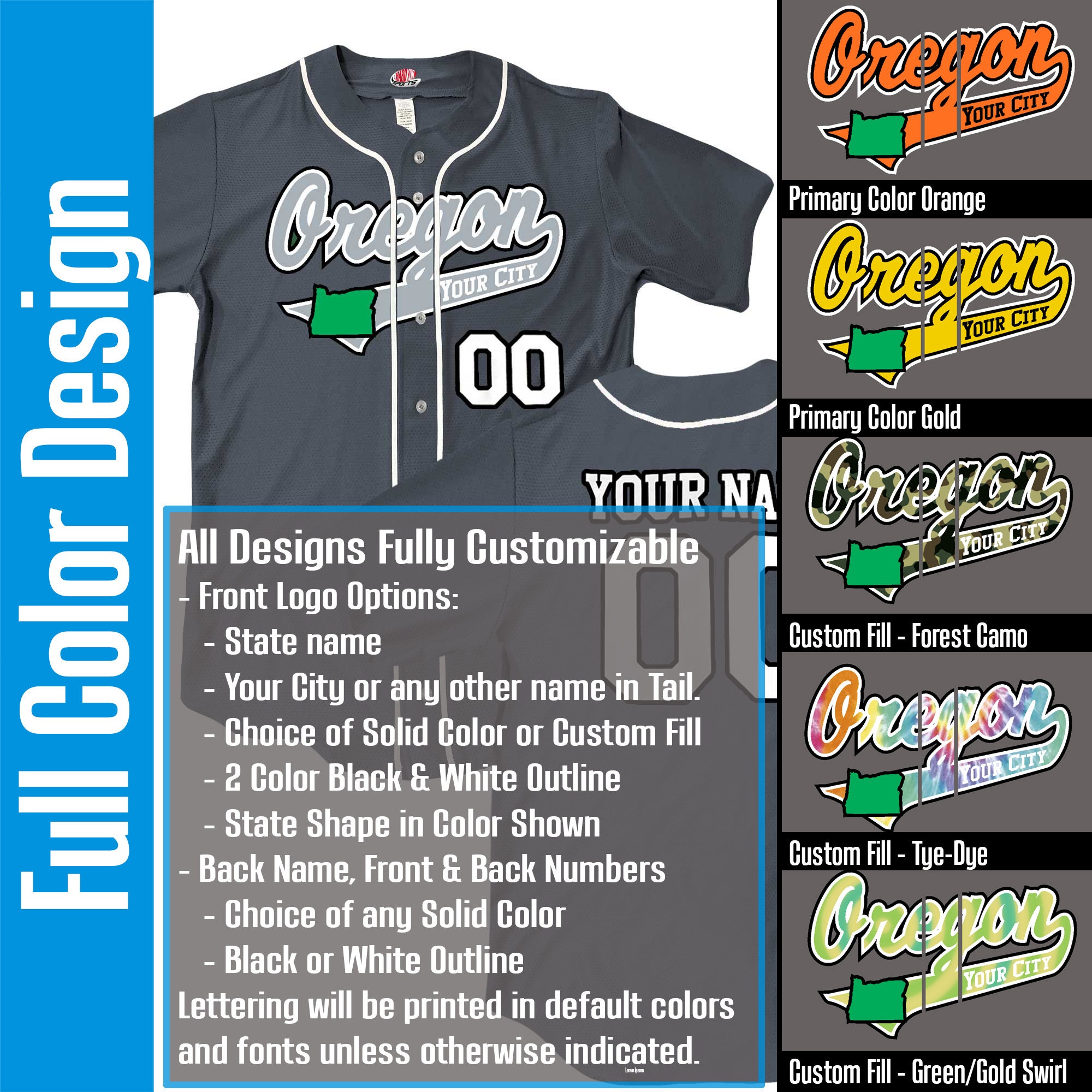 Custom Oregon Baseball Jersey Dark Green or Graphite Grey -  Denmark