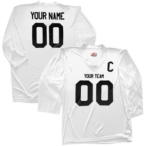 Camiseta de hockey personalizada con nombre y número para jóvenes y adultos. Regalo ideal. Impresión económica en vinilo. White Full Print