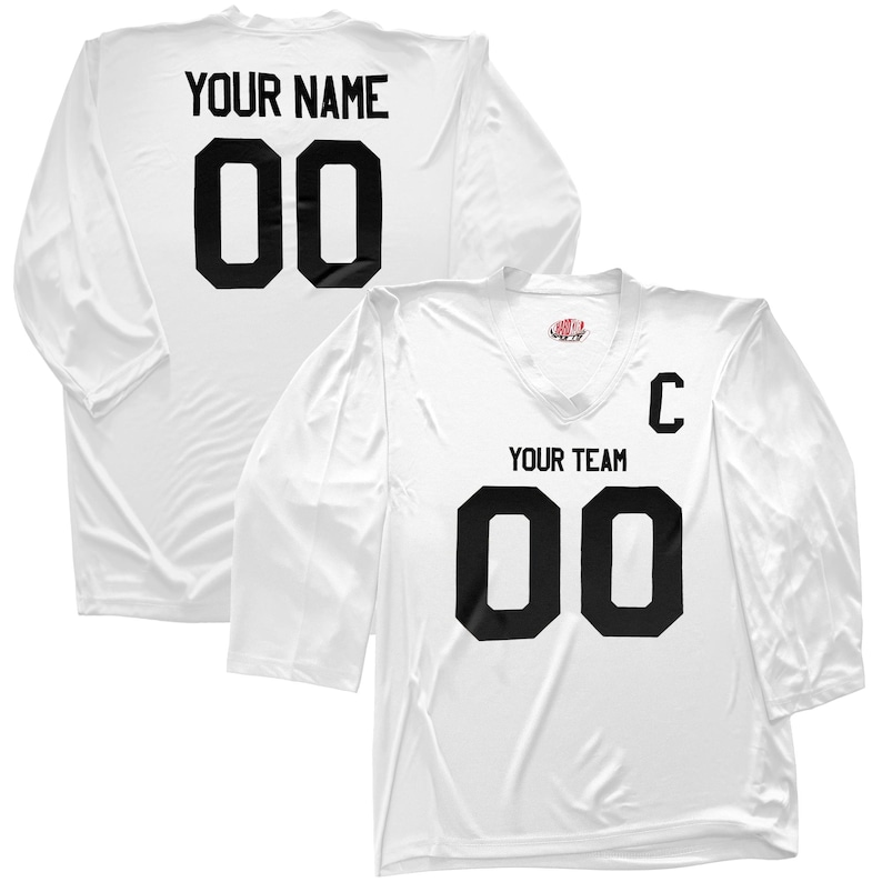Camiseta de hockey personalizada con nombre y número para jóvenes y adultos. Regalo ideal. Impresión económica en vinilo. White Full Print