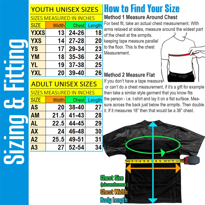 sizing chart fitting guide how to measure and find proper fit for your custom soccer jersey