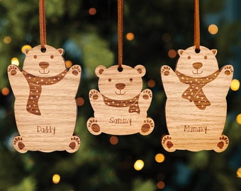 Décoration personnalisée en bois pour sapin de Noël avec un ours polaire