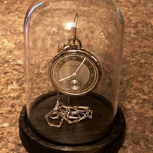 Glass and wood Pocket Watch/ figurine/ art Display Dome