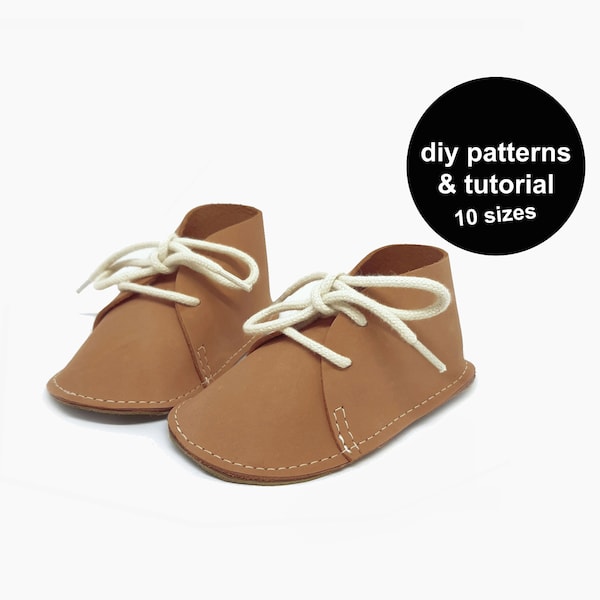 Patrón de zapatito de bebé para hacer chukkas de bebé. ¡Obtén estos patrones de botas de bebé para zapatos de bebé de cuero e imprime los patrones de costura de zapatos de bebé ahora!