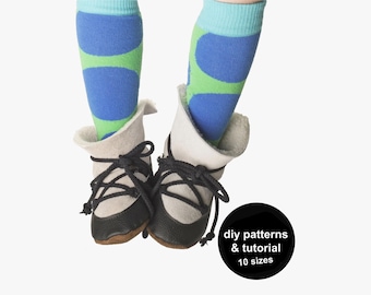 Baby Booties Sewing Pattern: Snowboot Style, 10 Sizes (PDF)