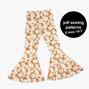 Kids bell bottom sewing patterns for kids from 0 months to 14 years. Get the flare leggings pattern and print this pants sewing pattern now!