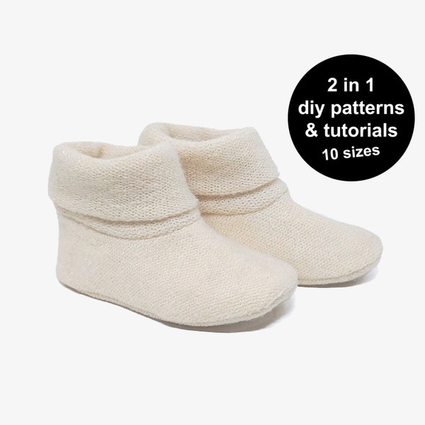 Baby shoe patterns to sew baby booties. Instantly downloadable DIY baby booties pattern and a tutorial in PDF to make fabric baby shoes now!