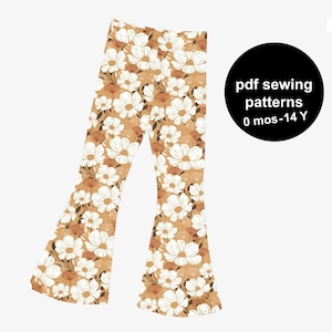 Baby pants pattern with flares for kids from 0 months to 14 years! Get these baby flare pants patterns and sew a fun baby birthday outfit!