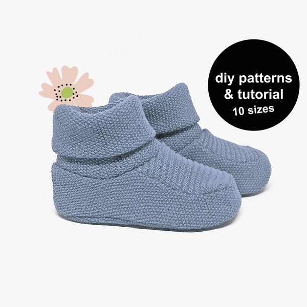 Baby Booties Schnittmuster zum sofortigen Download mit Tutorial. Sehen Sie, wie Sie mit diesem Schnittmuster für Babyschuhe warme Babyschuhe nähen können!