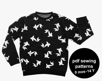 Kids sweater sewing pattern for babies and kids to 14 years. Make a baby or kid sweater with this kids PDF sweatshirt pattern now!
