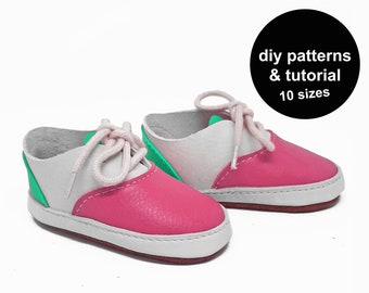 Baby booties sewing pattern with tutorial to make sneakers for babies and kids with this downloadable baby shoe sewing pattern!