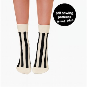 Patrón de costura para calcetines: calcetines cortos y altos, tallas de 9 meses a adulto (patrón en PDF)