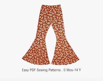 Patrón de costura para pantalones acampanados de bebé: Leggings acampanados para niñas (patrón en PDF)