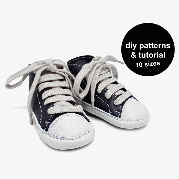 High top baby shoe pattern to make a baby gift! Download this baby bootie pattern and make baby sneakers with this baby shoe sewing pattern.