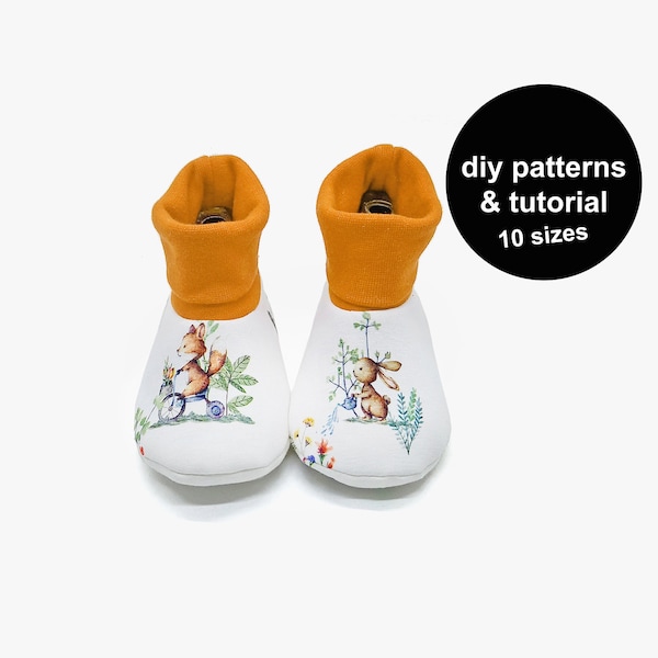 Baby booties pattern for warm feet! Get the baby bootie sewing pattern and print the baby shoe patterns to finish a baby outfit!