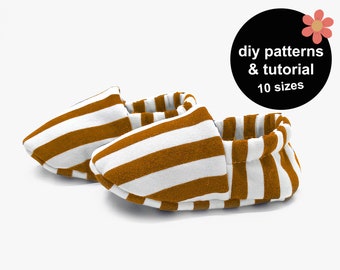 Patrón de costura de zapatitos de bebé con tutorial para patucos de bebé. ¡Descarga este patrón de patucos de bebé reversibles y haz los mejores zapatos de bebé hoy!