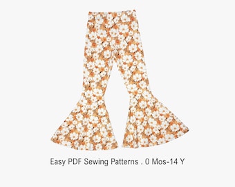 Kids Bell Bottoms Sewing Pattern (PDF): Flare Leggings, Sizes 0 Months to 14 Years