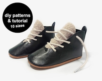 Baby shoe sewing patterns to sew baby booties. Get this baby booties pattern, print the baby shoe template and make leather baby shoes!