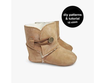 Baby Bootie Sewing Pattern: Leather or Sheepskin, 10 Sizes (PDF Pattern)