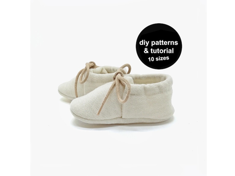 Naaipatroon babyslofjes: doe-het-zelf mocassins, 10 maten (pdf-patroon) afbeelding 1