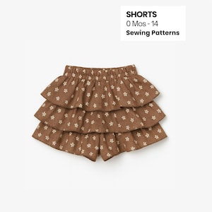 Naaipatroon short met ruches (pdf): flare short baby- en kinderen DIY 0 m-14 jaar