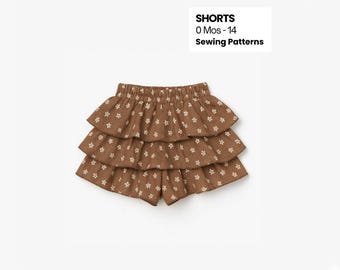 Shorts Sewing Pattern with ruffles (PDF): Baby & Kids Flare Shorts DIY 0M–14Y