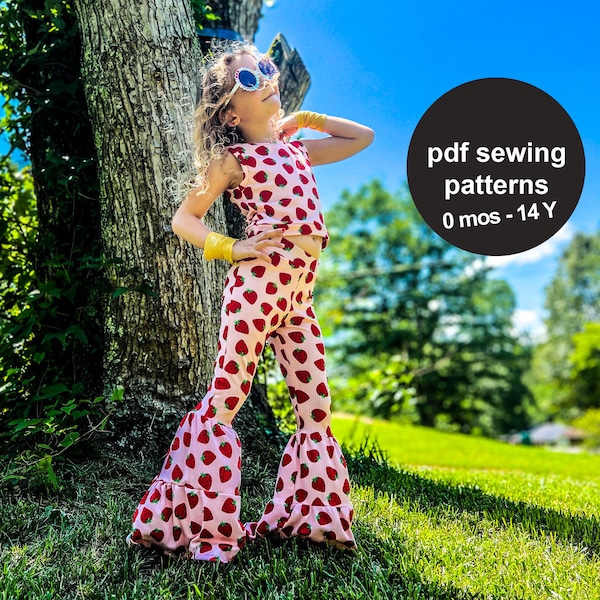 Bell-bottom pants sewing patterns for babies & kids up to 14 years. Make this baby flare leggings pattern for a gift for a kid!