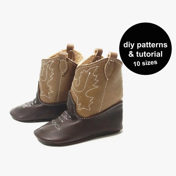 Cowboy baby bootie pattern to make baby shoes! Download this shoe template now, print this baby shoe pattern and make the best baby gift!