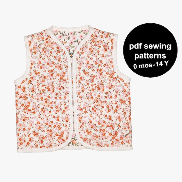 Baby vest sewing pattern with or without a snap closure. Get this top sewing pattern and sew a kids vests or sew a baby gilet pattern now!