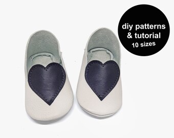 Baby shoe pattern with hearts - slip on baby shoe pattern - baby shoe sewing pattern - baby shoe template - DIY PDF baby shoe patterns