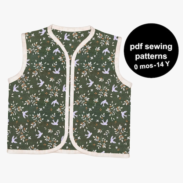 Baby vest sewing pattern with or without a snap closure. Get this top sewing pattern and sew a kids vests or sew a baby gilet pattern now!