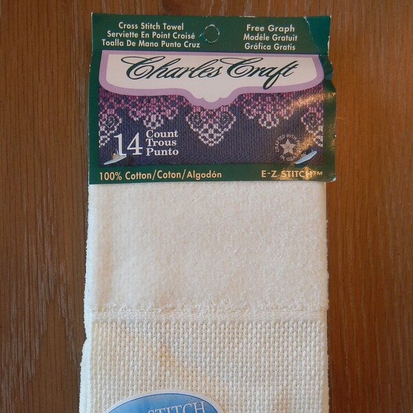FINGERTIP TOWEL Charles Craft 14 Count Cross Stitch Cotton Guest Hand Towel With E-Z Stitch Border Choose White or Ecru