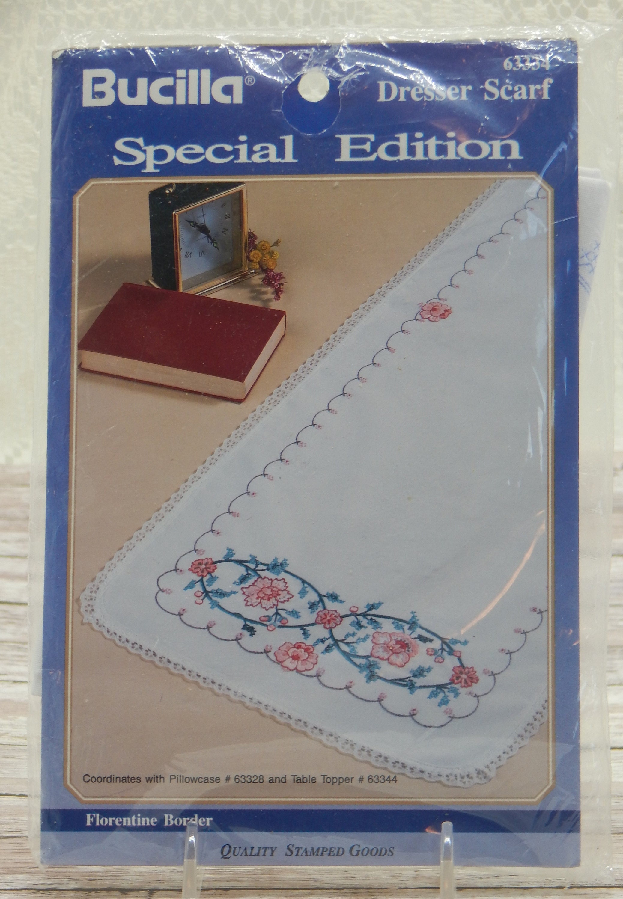 embroidered dresser scarf kit Stamped Embroidery Dresser Table Scarf Runner Kit Bells Flowers Colort – At  Grandma's Table