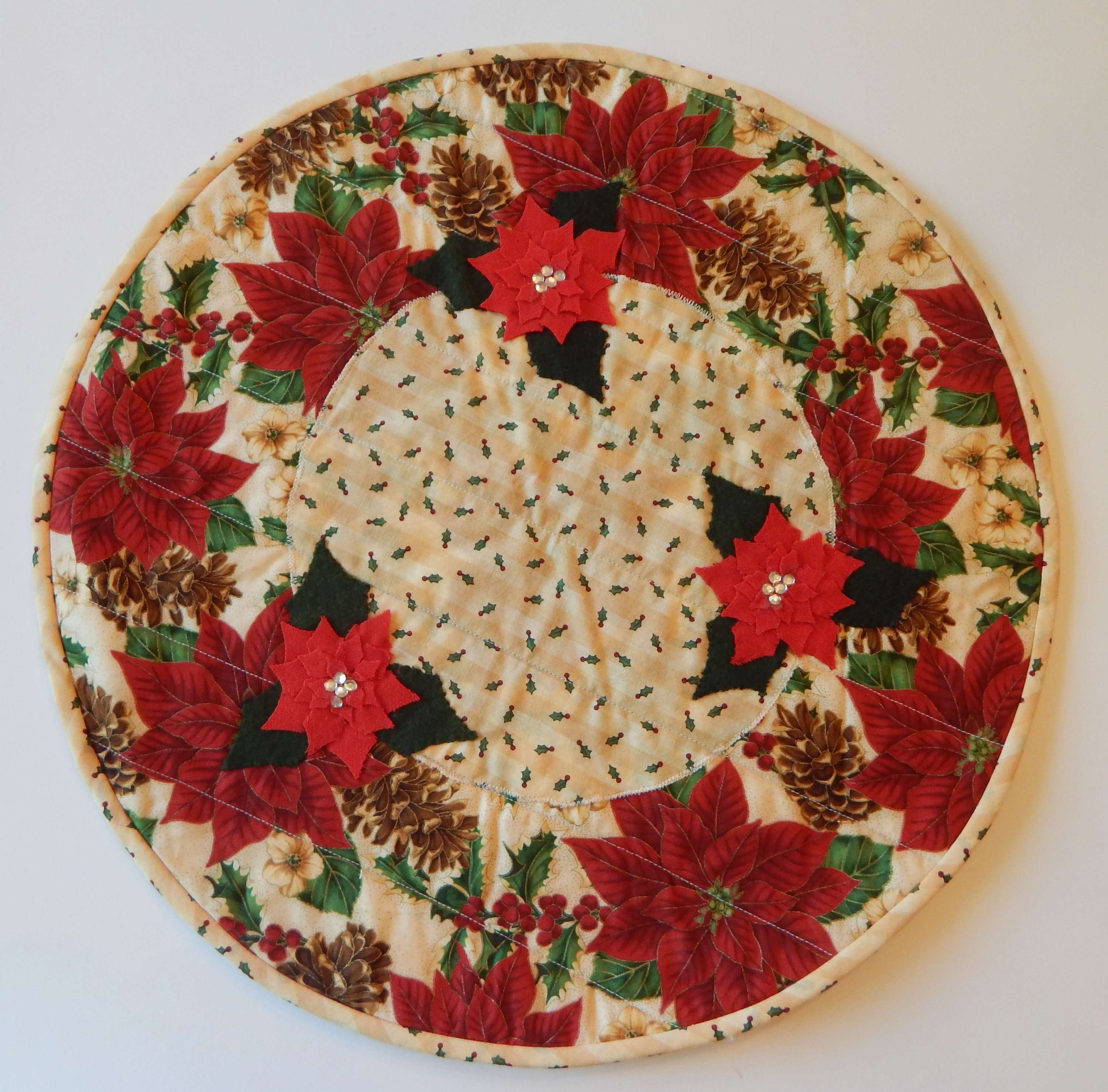 30 Beautiful Christmas Flower Arrangements for a Blooming Holiday: Festive Floral Ideas to Brighten Your Home 17 POINSETTIA TABLE TOPPER Round with 3D Applique Fabric Flowers Sequin…