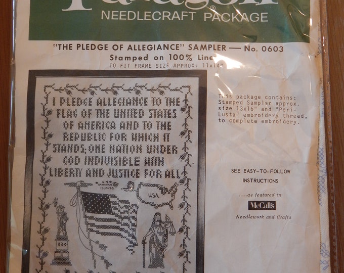 PLEDGE of ALLEGIANCE SAMPLER Vintage Paragon Stamped Cross Stitch Kit