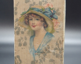 VINTAGE CANDY BOX Turn of Century Rectangular Cardboard Decorative Container Pretty Lady in Blue Dress and Floppy Hat Frederick Duncan