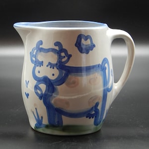 HADLEY COW PITCHER Large Stoneware Bovine With Bell Blue Gray Pottery Signed M.A. Hadley