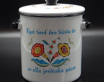 SWEDISH STEAMER POT Vintage Berggren Enamel on Metal Pot for Crayfish or Seafood Kraftskiva
