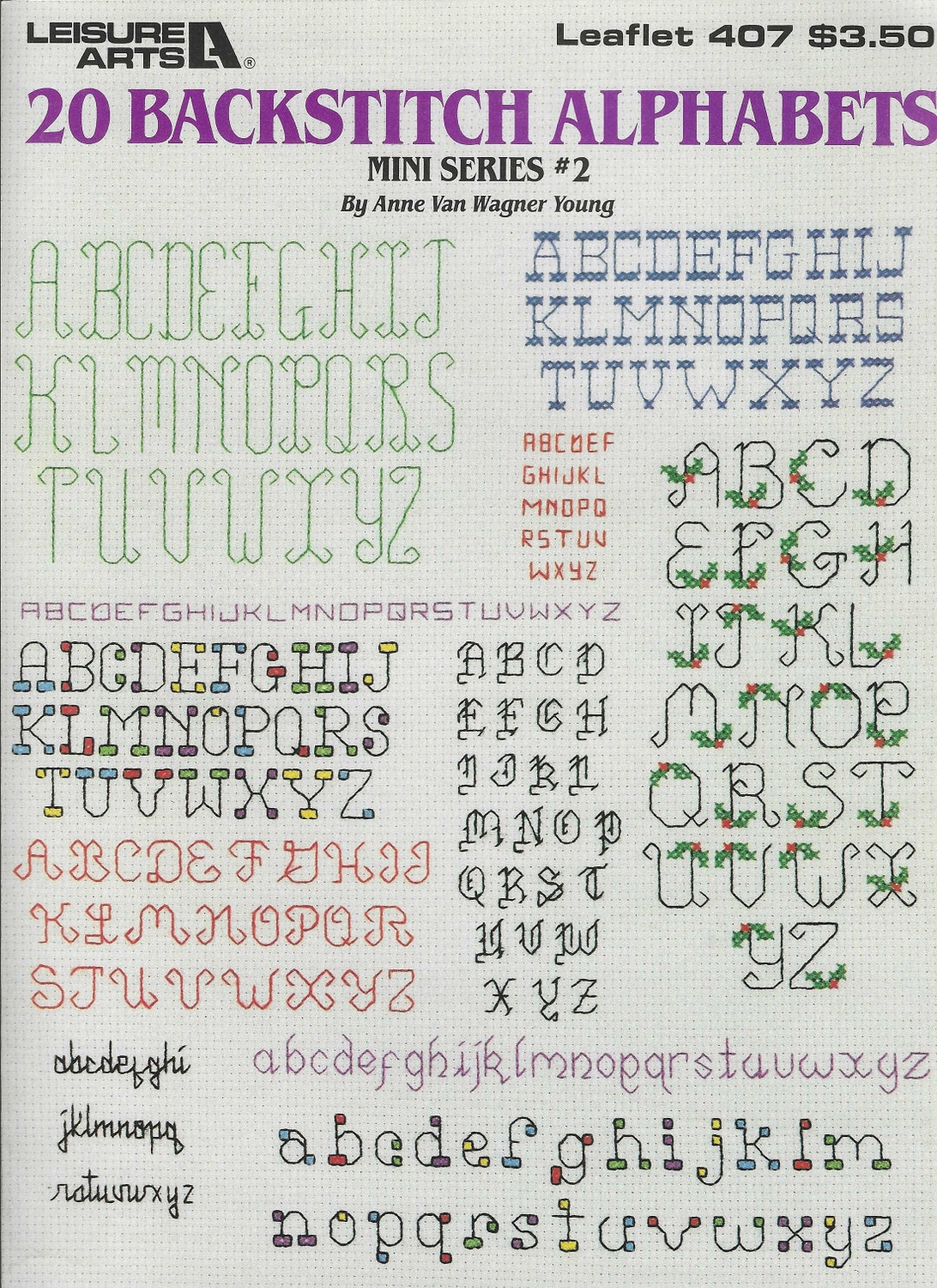 20 BACKSTITCH ALPHABETS Vintage 1985 Cross Stitch Pattern Chart Leaflet ...