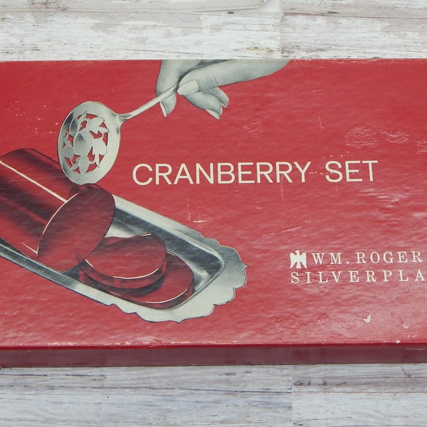 CRANBERRY SERVING SET Vintage William Rogers Silverplate Matching Tray and Spoon for Cranberry Jell Thanksgiving Serving Accessory So Cute