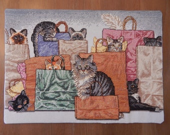 CATS CROSS STITCH Adorable Finished Completed Counted Cross Stitch Bag Ladies Cats Kitties Purses Handbags Totes Large 16" x 11" Unframed