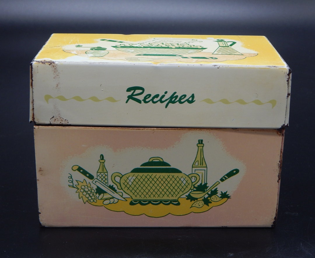 PINK RECIPE BOX Vintage Ohio Art Metal Box Salad Food Theme 8 Etsy