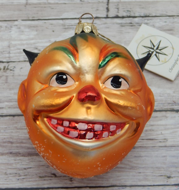RADKO DEVIL ORNAMENT Vintage Retired Glass Orange Pumpkin Head