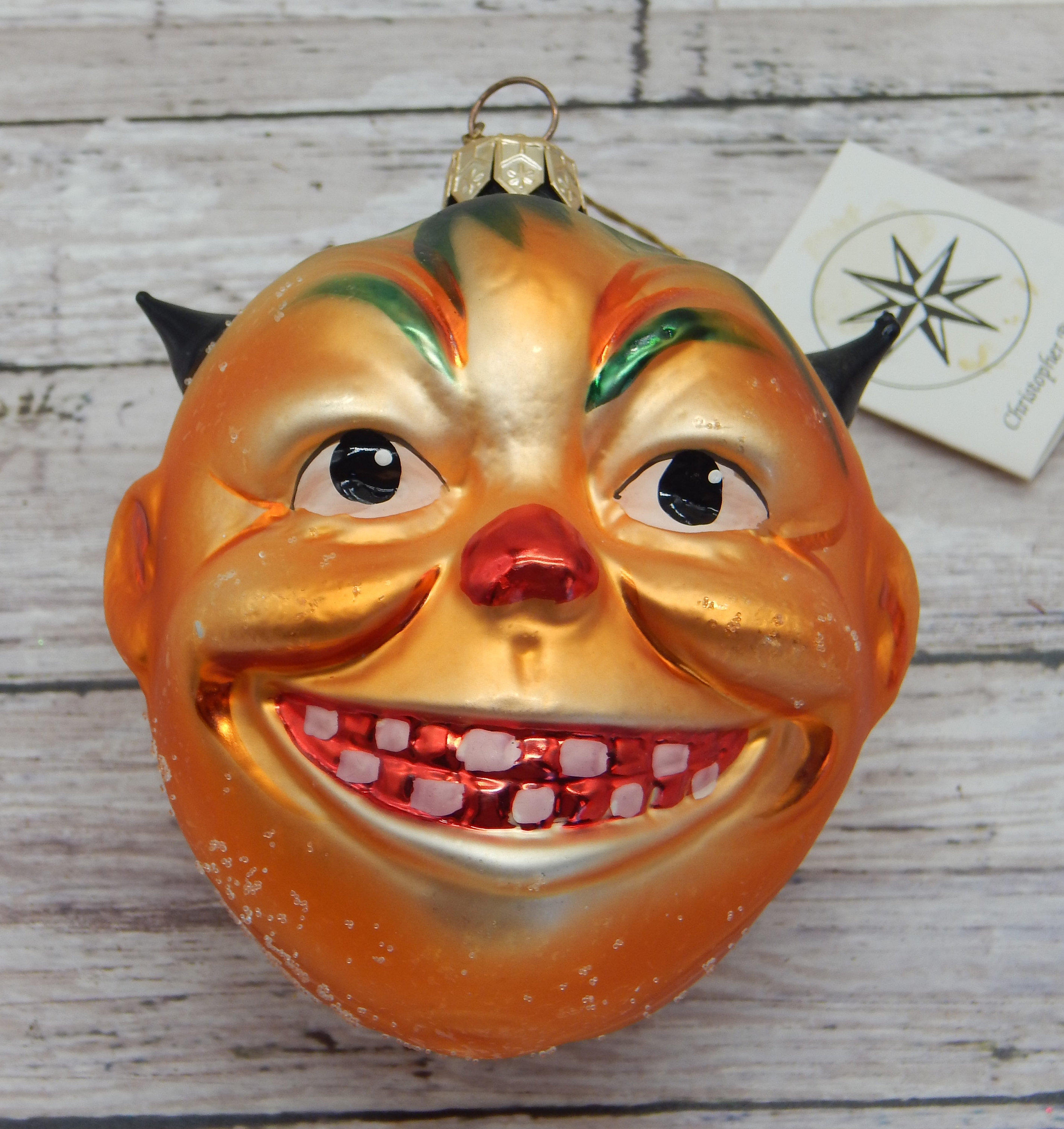 RADKO DEVIL ORNAMENT Vintage Retired Glass Orange Pumpkin Head