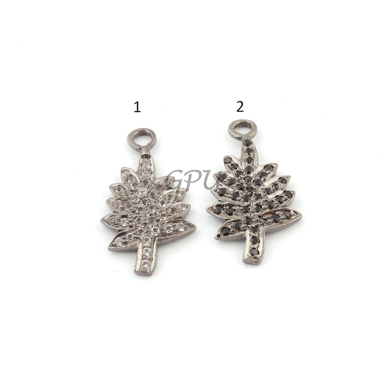 925 Sterling Silver Pendant WT001 1 Piece White Topaz /& Black Spinel Tree Charm Pendant 24mmx12mm,You Choose