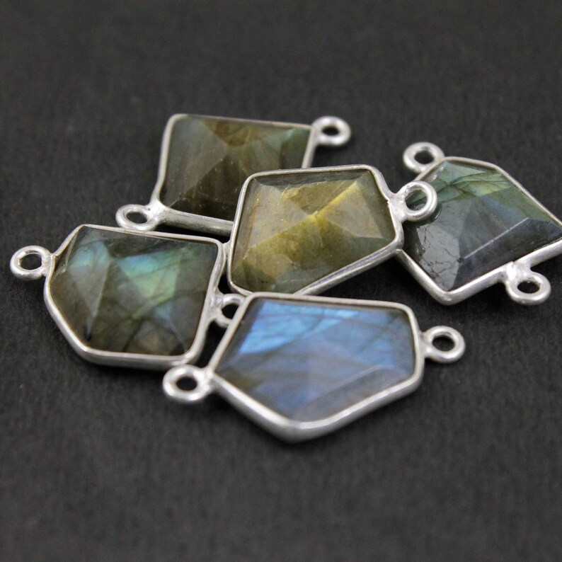 5 Pcs Labradorite Gemstone Bezel Connector 19mmx11mm-21mmx12mm SVB172 Assorted Shape Connector 925 Sterling Silver